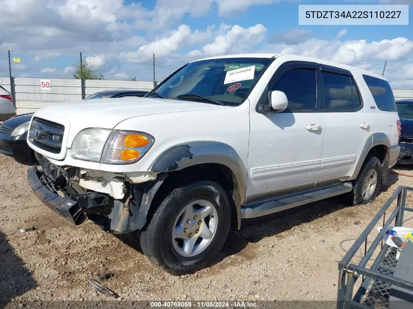 2002 Toyota Sequoia Sr5 V8 VIN: 5TDZT34A22S110227 Lot: 40769059