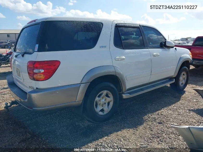 2002 Toyota Sequoia Sr5 V8 VIN: 5TDZT34A22S110227 Lot: 40769059