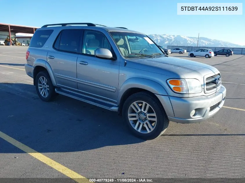 2002 Toyota Sequoia Sr5 V8 VIN: 5TDBT44A92S111639 Lot: 40779249