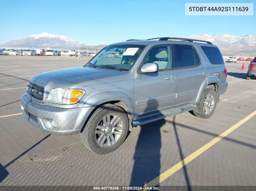 2002 Toyota Sequoia Sr5 V8 VIN: 5TDBT44A92S111639 Lot: 40779249