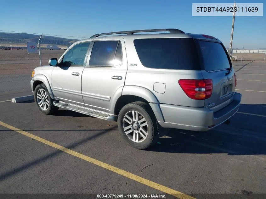 2002 Toyota Sequoia Sr5 V8 VIN: 5TDBT44A92S111639 Lot: 40779249