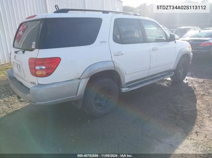 5TDZT34A02S113112 2002 Toyota Sequoia Sr5 V8