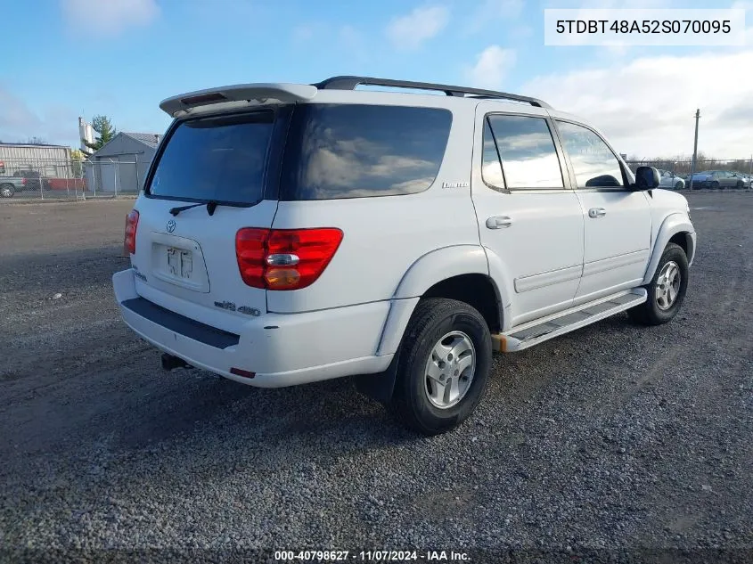 2002 Toyota Sequoia Limited V8 VIN: 5TDBT48A52S070095 Lot: 40798627