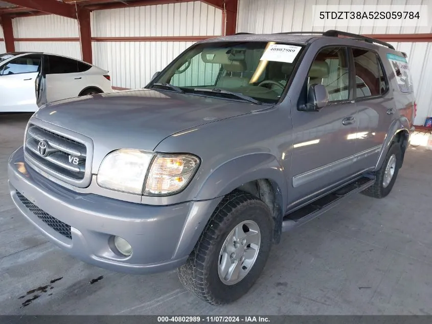 2002 Toyota Sequoia Limited V8 VIN: 5TDZT38A52S059784 Lot: 40802989