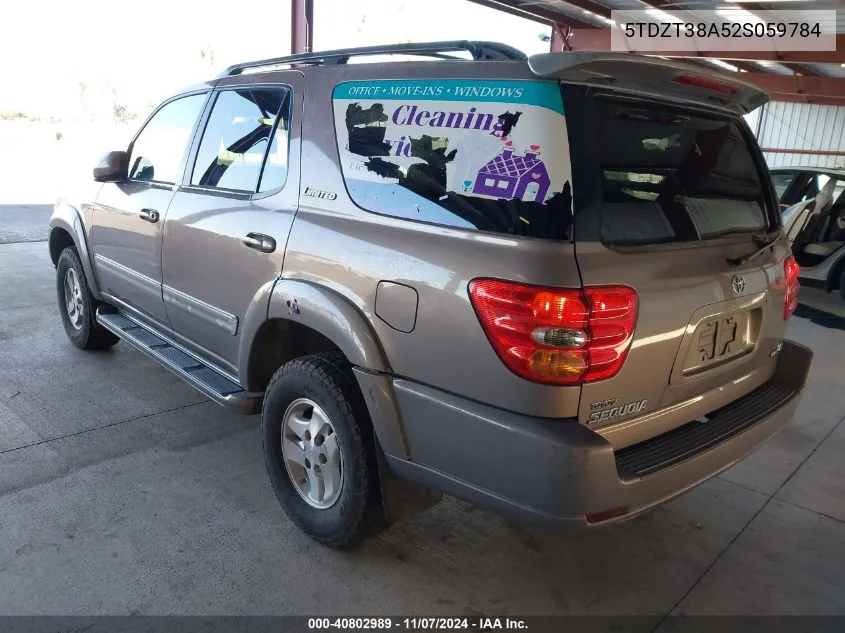 2002 Toyota Sequoia Limited V8 VIN: 5TDZT38A52S059784 Lot: 40802989