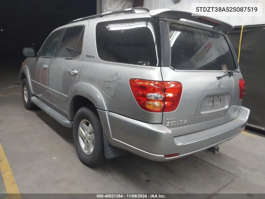 2002 Toyota Sequoia Limited V8 VIN: 5TDZT38A52S087519 Lot: 40821264