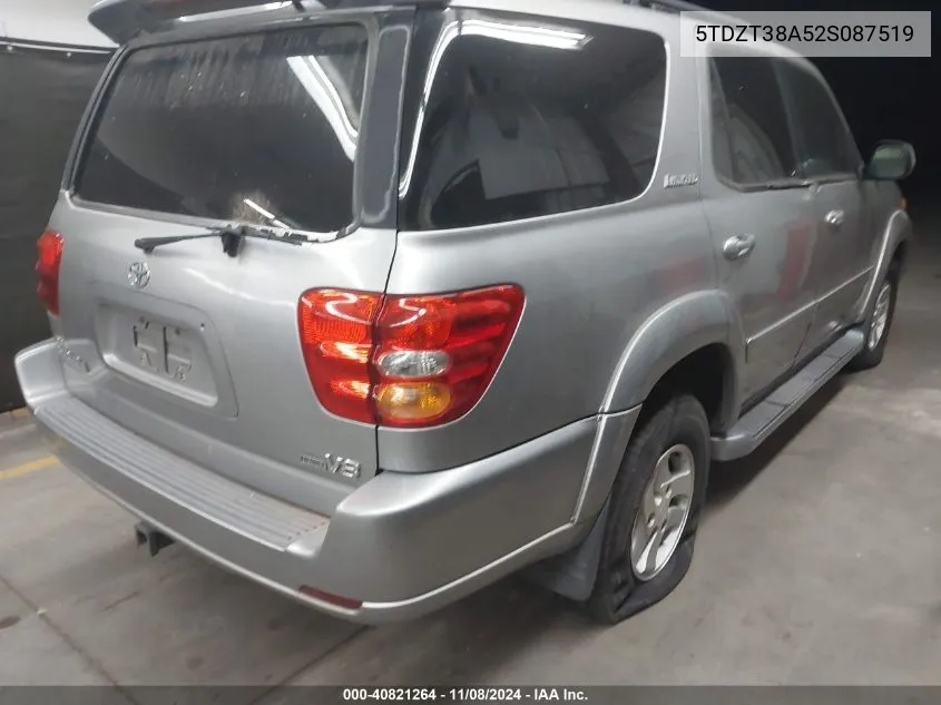 2002 Toyota Sequoia Limited V8 VIN: 5TDZT38A52S087519 Lot: 40821264