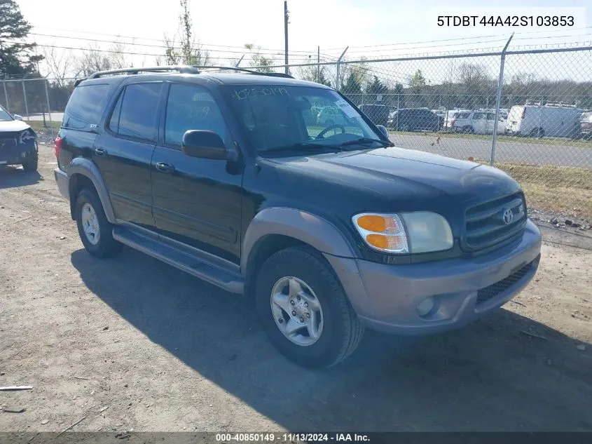 2002 Toyota Sequoia Sr5 V8 VIN: 5TDBT44A42S103853 Lot: 40850149