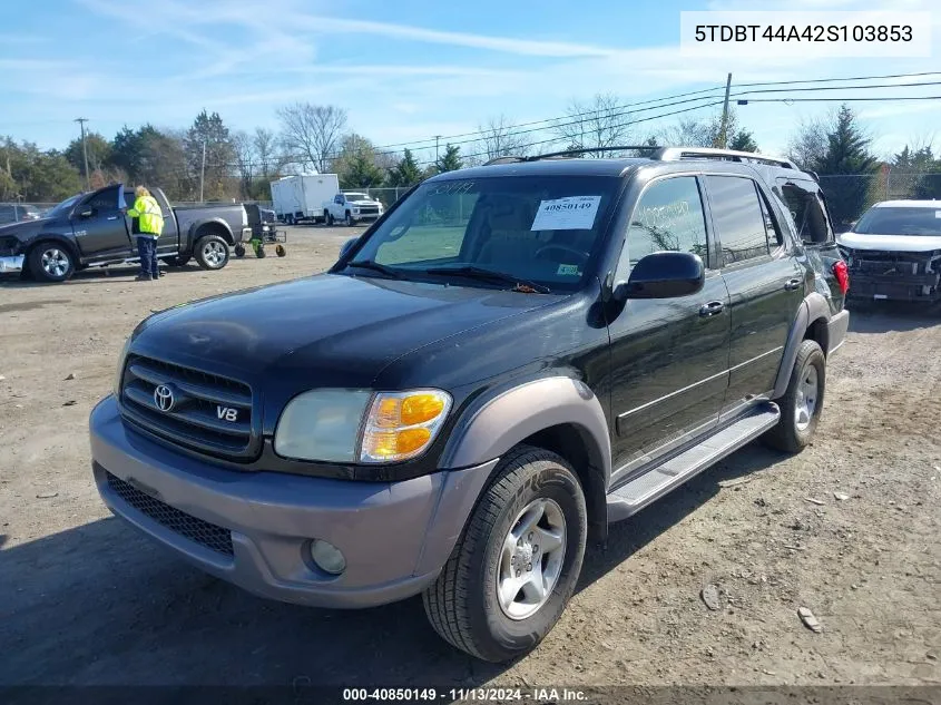 2002 Toyota Sequoia Sr5 V8 VIN: 5TDBT44A42S103853 Lot: 40850149