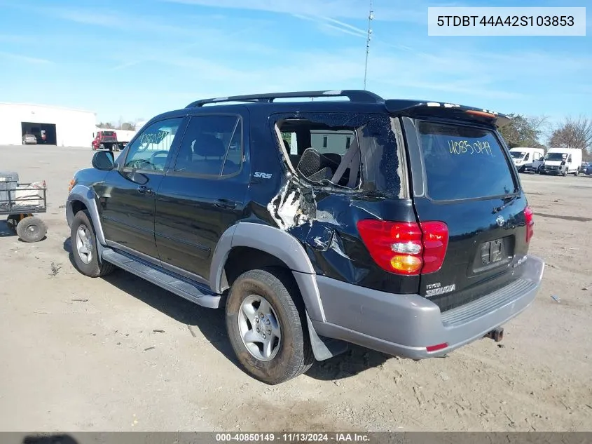 2002 Toyota Sequoia Sr5 V8 VIN: 5TDBT44A42S103853 Lot: 40850149