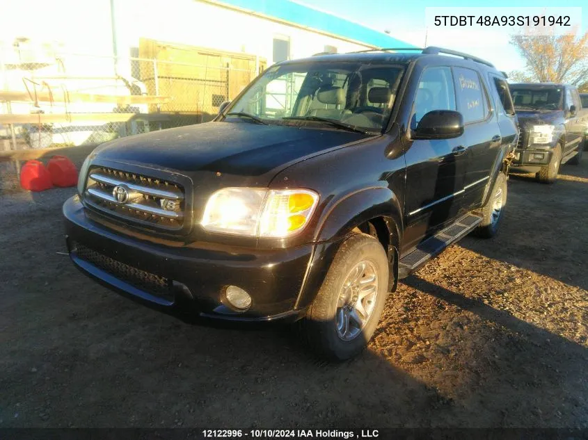 2003 Toyota Sequoia Limited VIN: 5TDBT48A93S191942 Lot: 12122996