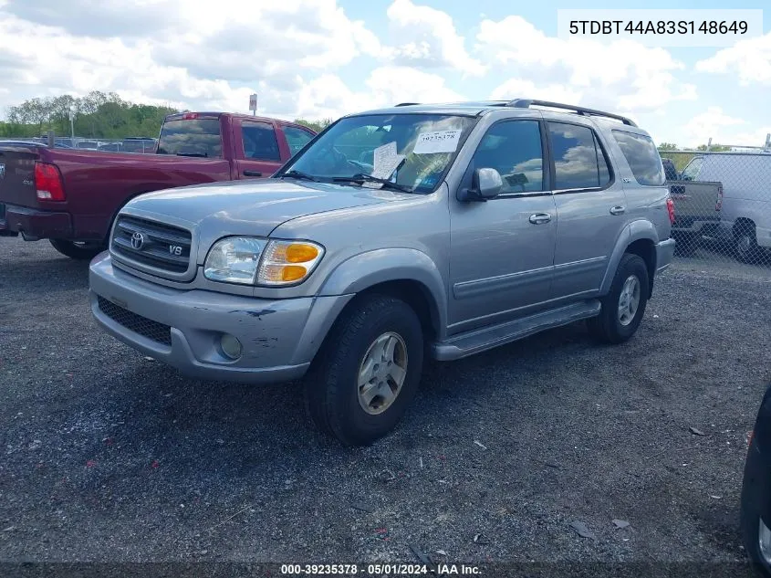 2003 Toyota Sequoia Sr5 V8 VIN: 5TDBT44A83S148649 Lot: 39235378