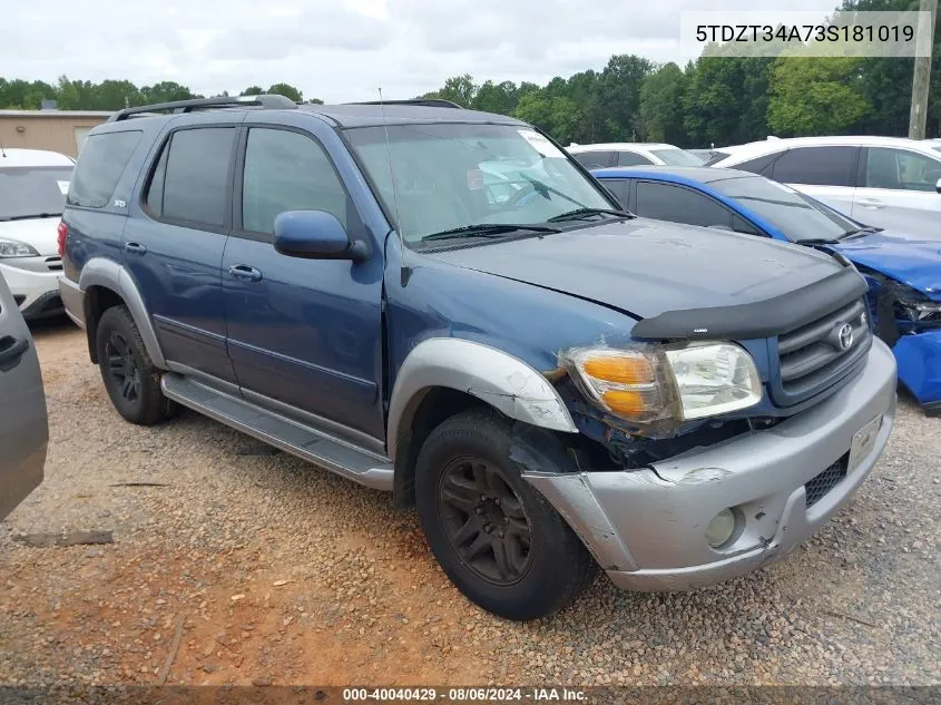 2003 Toyota Sequoia Sr5 V8 VIN: 5TDZT34A73S181019 Lot: 40040429