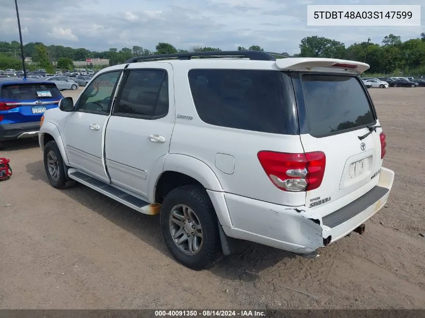 2003 Toyota Sequoia Limited VIN: 5TDBT48A03S147599 Lot: 40091350