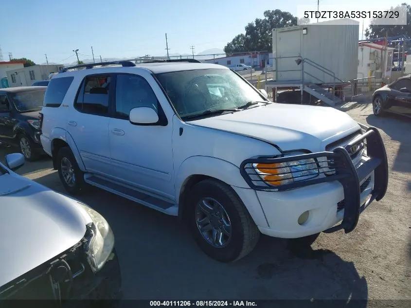 2003 Toyota Sequoia Limited V8 VIN: 5TDZT38A53S153729 Lot: 40111206