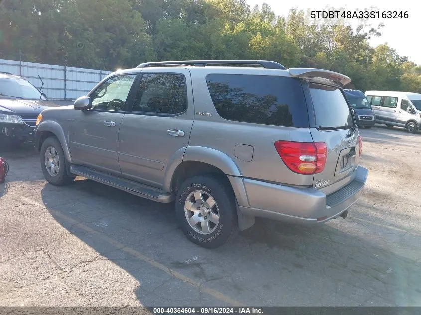 2003 Toyota Sequoia Limited V8 VIN: 5TDBT48A33S163246 Lot: 40354604