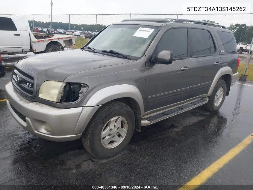 2003 Toyota Sequoia Sr5 V8 VIN: 5TDZT34A13S145262 Lot: 40381346