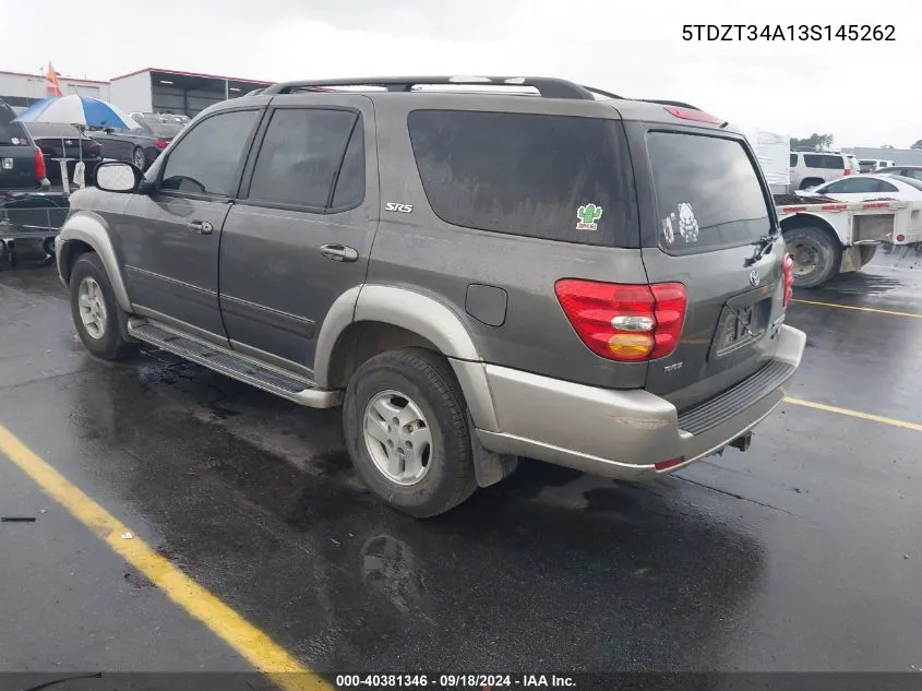 2003 Toyota Sequoia Sr5 V8 VIN: 5TDZT34A13S145262 Lot: 40381346