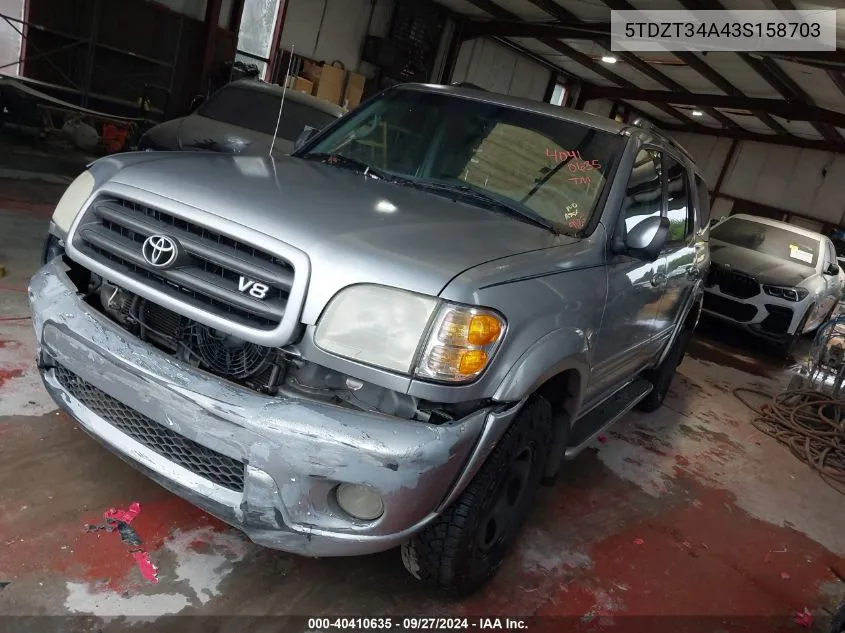 2003 Toyota Sequoia Sr5 VIN: 5TDZT34A43S158703 Lot: 40410635