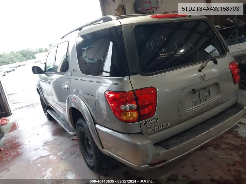 2003 Toyota Sequoia Sr5 VIN: 5TDZT34A43S158703 Lot: 40410635