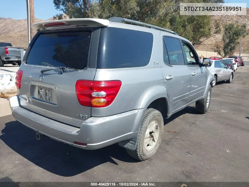 2003 Toyota Sequoia Sr5 V8 VIN: 5TDZT34A23S189951 Lot: 40429116