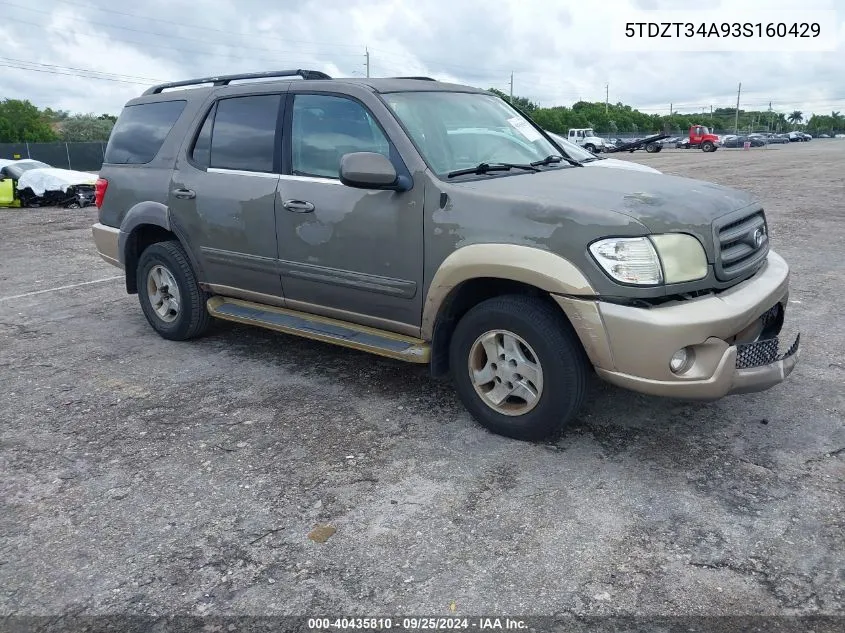 2003 Toyota Sequoia Sr5 VIN: 5TDZT34A93S160429 Lot: 40435810