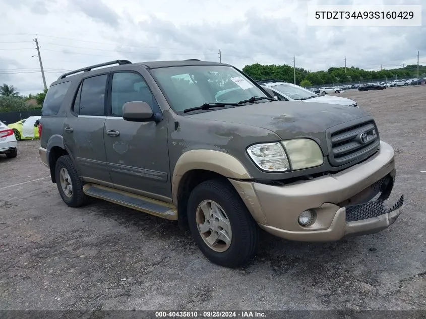 2003 Toyota Sequoia Sr5 VIN: 5TDZT34A93S160429 Lot: 40435810