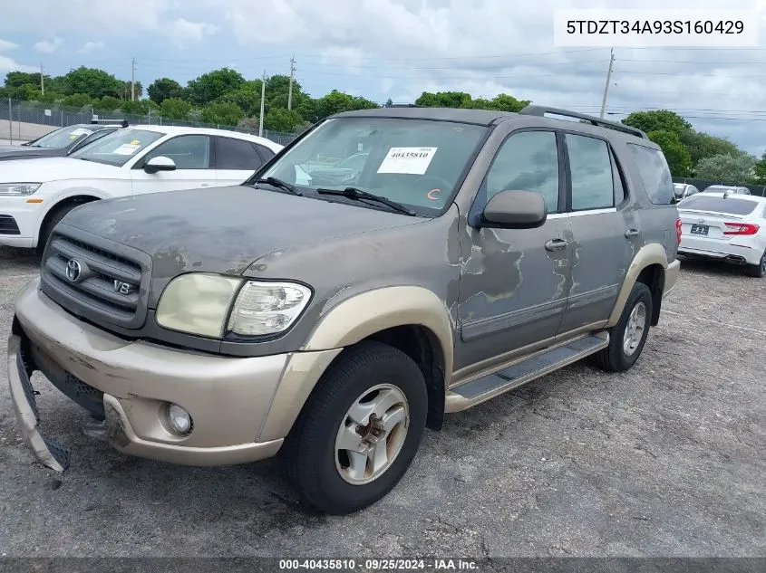 2003 Toyota Sequoia Sr5 VIN: 5TDZT34A93S160429 Lot: 40435810