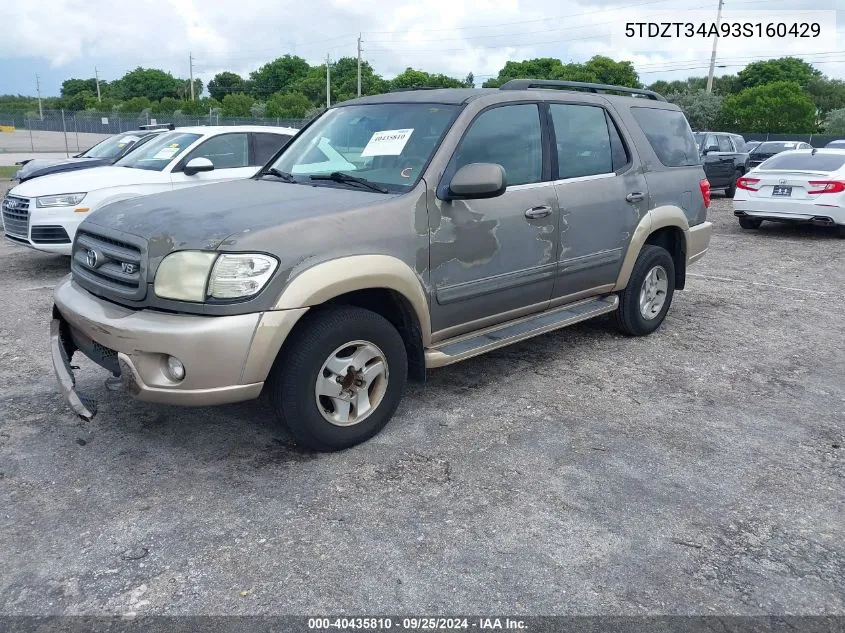 2003 Toyota Sequoia Sr5 VIN: 5TDZT34A93S160429 Lot: 40435810