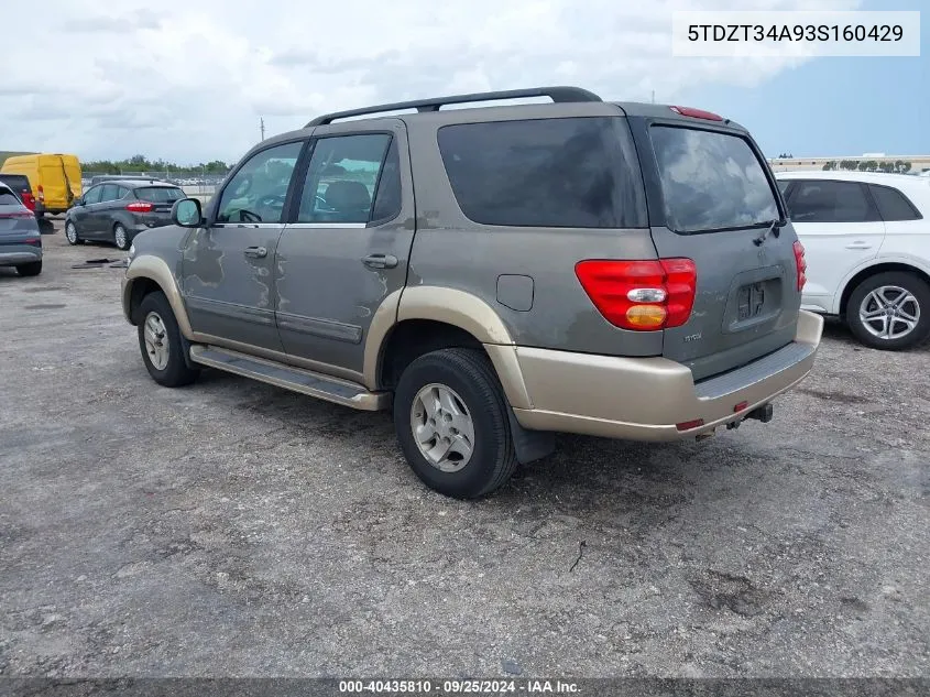 2003 Toyota Sequoia Sr5 VIN: 5TDZT34A93S160429 Lot: 40435810