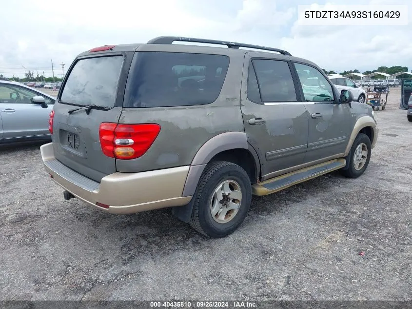 2003 Toyota Sequoia Sr5 VIN: 5TDZT34A93S160429 Lot: 40435810