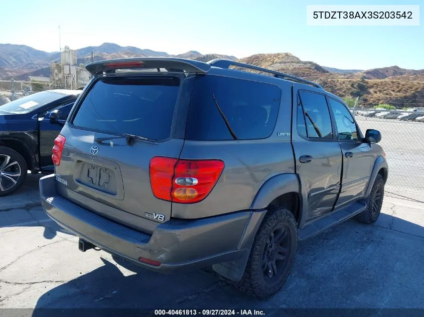 5TDZT38AX3S203542 2003 Toyota Sequoia Limited V8