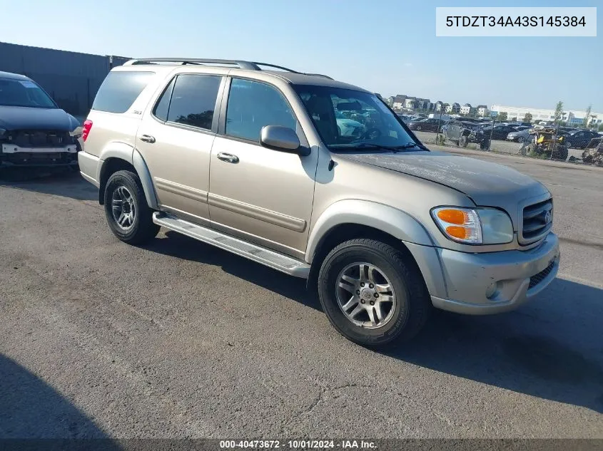 2003 Toyota Sequoia Sr5 V8 VIN: 5TDZT34A43S145384 Lot: 40473672