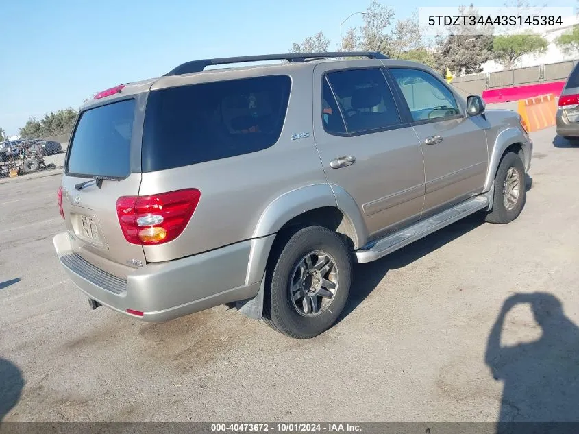 2003 Toyota Sequoia Sr5 V8 VIN: 5TDZT34A43S145384 Lot: 40473672