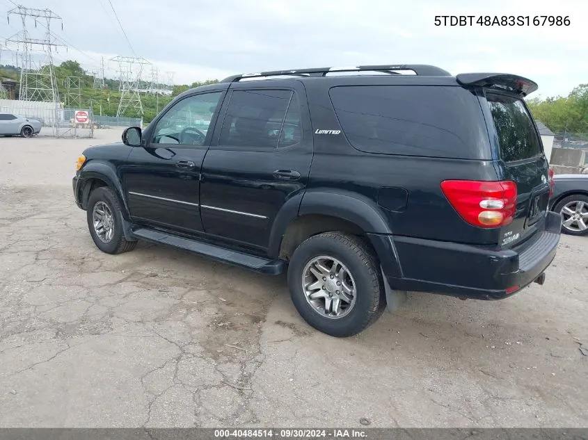 2003 Toyota Sequoia Limited V8 VIN: 5TDBT48A83S167986 Lot: 40484514