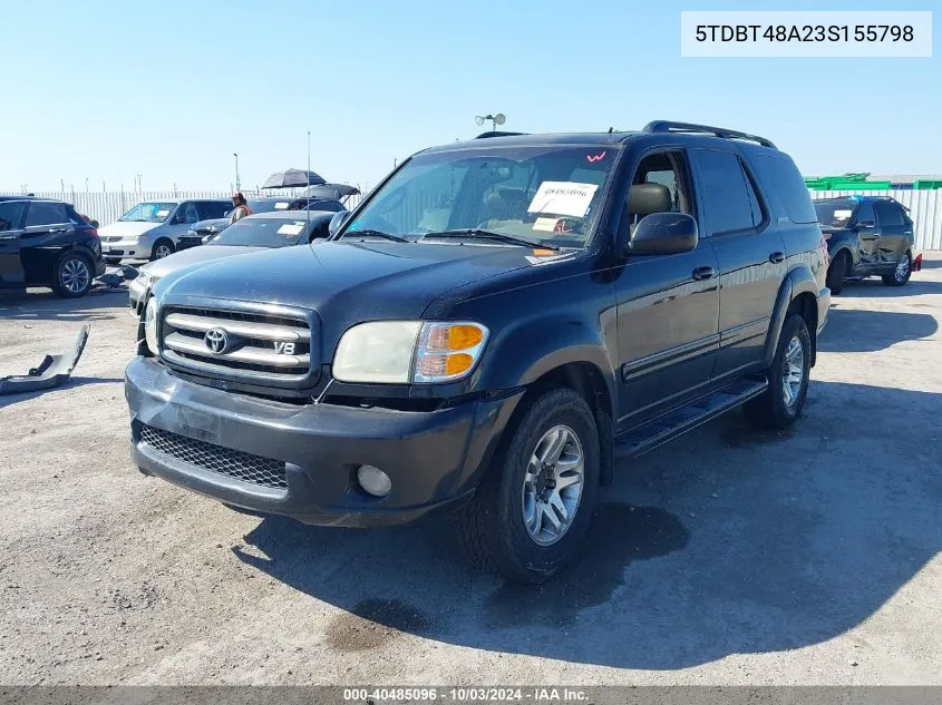 2003 Toyota Sequoia Limited V8 VIN: 5TDBT48A23S155798 Lot: 40485096