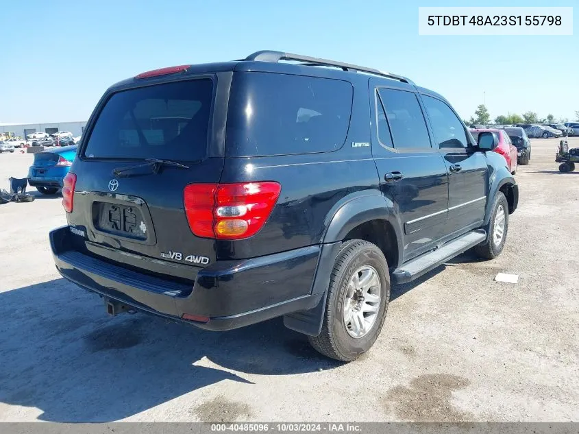 2003 Toyota Sequoia Limited V8 VIN: 5TDBT48A23S155798 Lot: 40485096