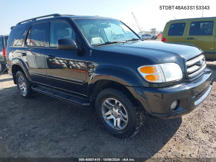 2003 Toyota Sequoia Limited V8 VIN: 5TDBT48A63S153343 Lot: 40501410