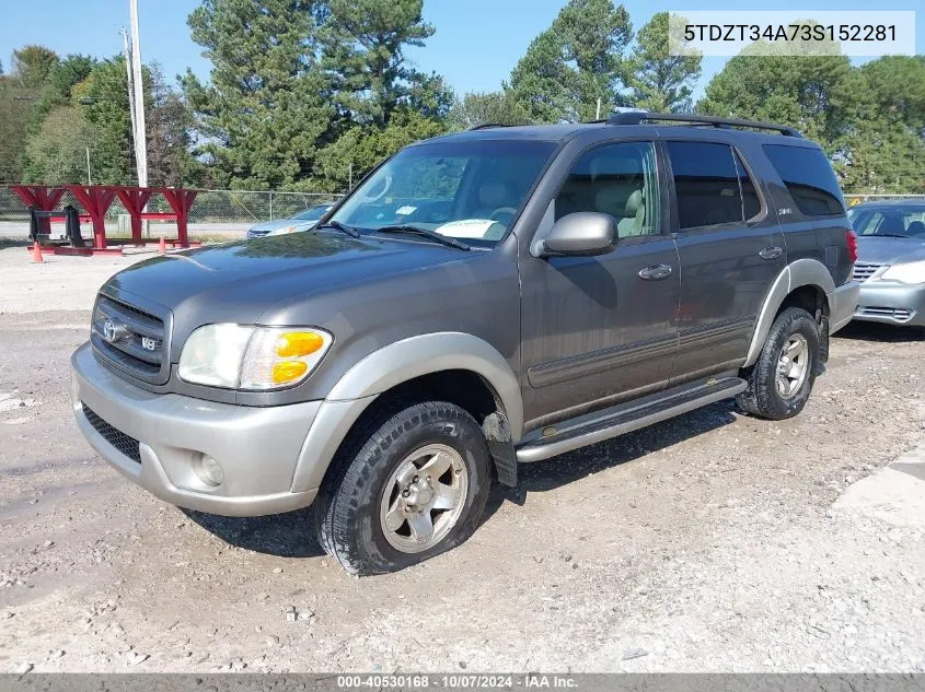 2003 Toyota Sequoia Sr5 VIN: 5TDZT34A73S152281 Lot: 40530168