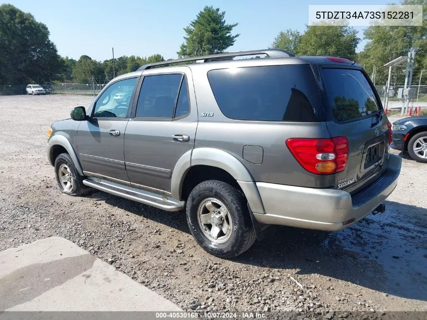 2003 Toyota Sequoia Sr5 VIN: 5TDZT34A73S152281 Lot: 40530168