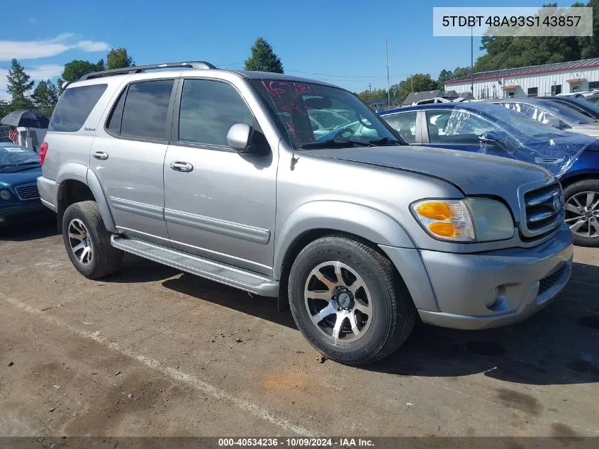 2003 Toyota Sequoia Limited V8 VIN: 5TDBT48A93S143857 Lot: 40534236