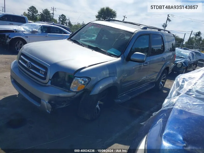 2003 Toyota Sequoia Limited V8 VIN: 5TDBT48A93S143857 Lot: 40534236