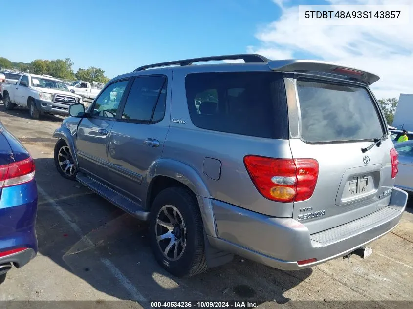 2003 Toyota Sequoia Limited V8 VIN: 5TDBT48A93S143857 Lot: 40534236