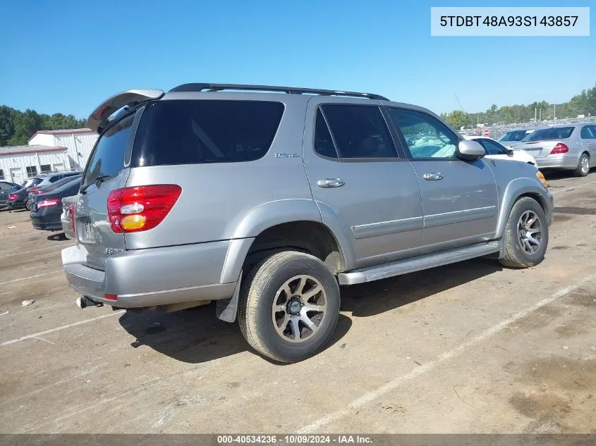 2003 Toyota Sequoia Limited V8 VIN: 5TDBT48A93S143857 Lot: 40534236