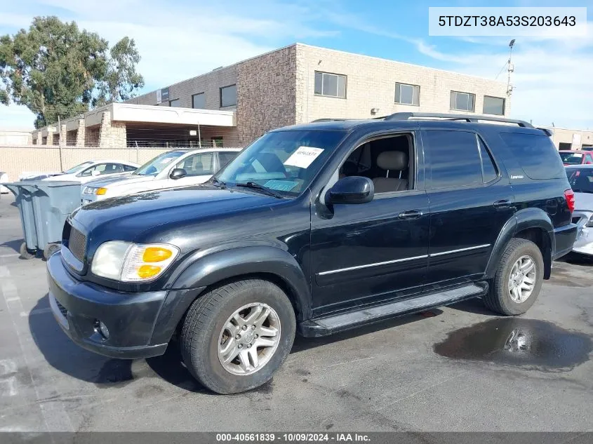 2003 Toyota Sequoia Limited V8 VIN: 5TDZT38A53S203643 Lot: 40561839