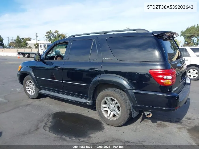 2003 Toyota Sequoia Limited V8 VIN: 5TDZT38A53S203643 Lot: 40561839