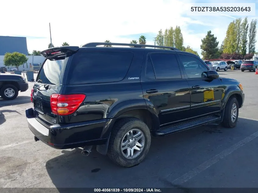 2003 Toyota Sequoia Limited V8 VIN: 5TDZT38A53S203643 Lot: 40561839