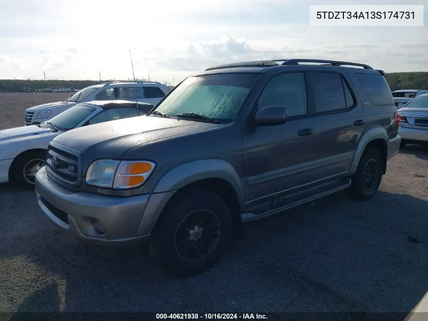 2003 Toyota Sequoia Sr5 V8 VIN: 5TDZT34A13S174731 Lot: 40621938