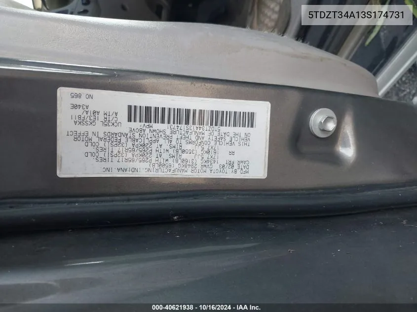 5TDZT34A13S174731 2003 Toyota Sequoia Sr5 V8