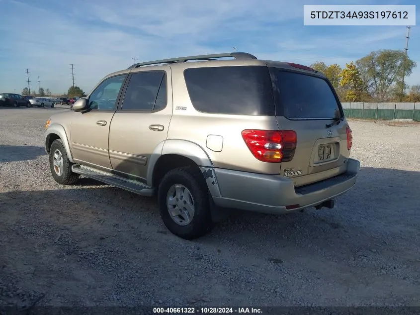 2003 Toyota Sequoia Sr5 VIN: 5TDZT34A93S197612 Lot: 40661322